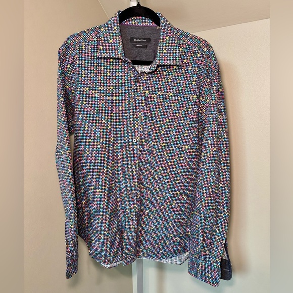 Bugatchi Multicolor Geometric Print Shaped Fit Long Sleeve Men Large 100% Cotton - Picture 1 of 7